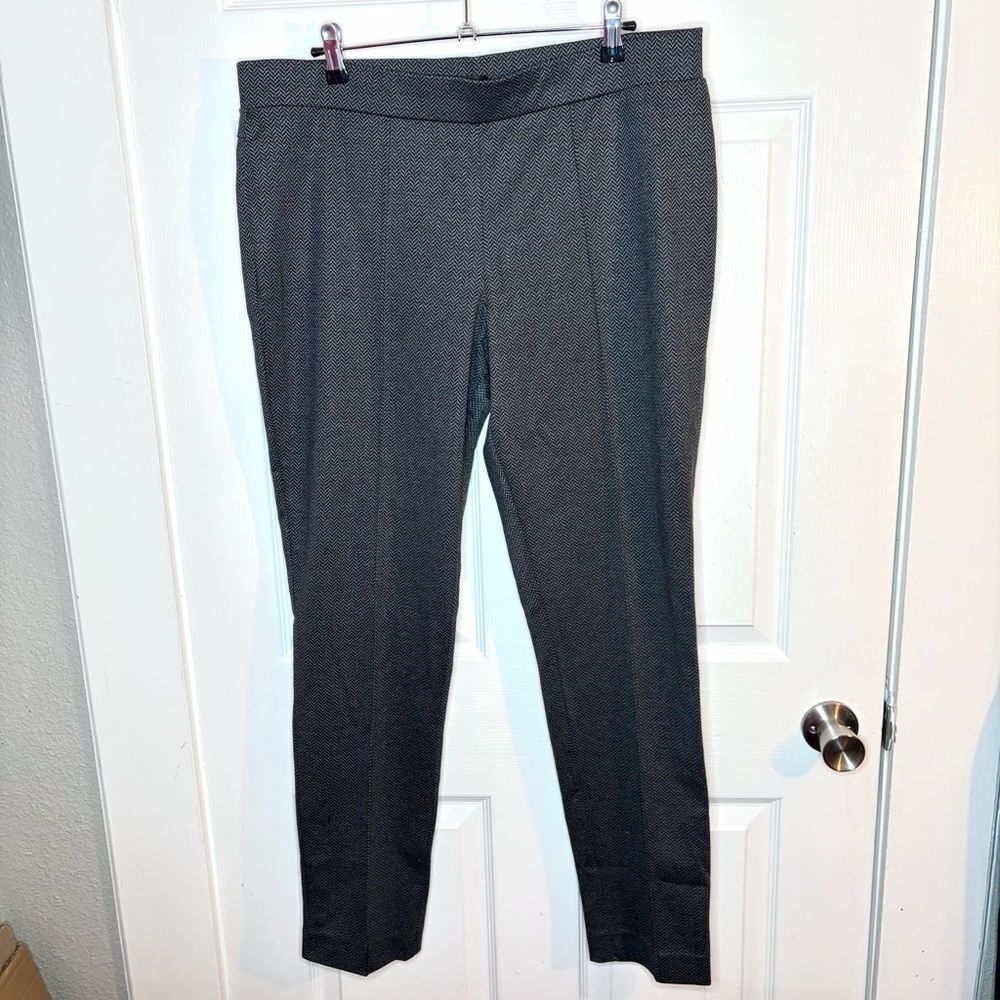 KASPER Classic Pull On Slim Stretch Herringbone Pants Workwear Charcoal Grey 14 - Picture 2 of 9